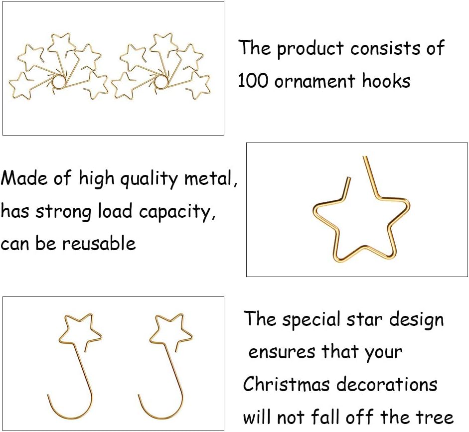100 Christmas tree baubles hooks for decoration - Gold star - Image 3