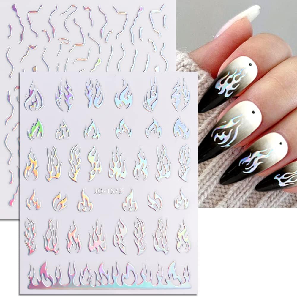 Sheets Aurora Nail Stickers 3D Holographic Laser Heart Star Moon Flame Flower Butterfly Nail Decals Self-adhesive Nail - Image 3