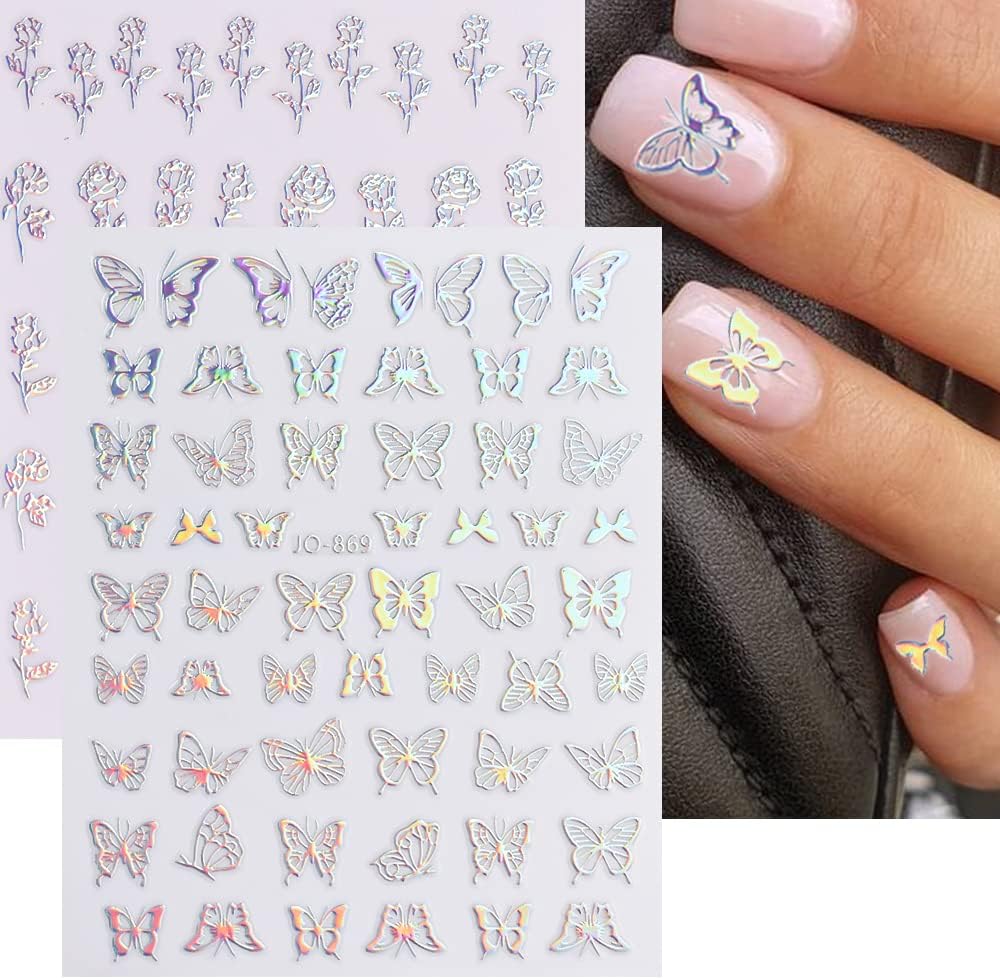 Sheets Aurora Nail Stickers 3D Holographic Laser Heart Star Moon Flame Flower Butterfly Nail Decals Self-adhesive Nail - Image 5