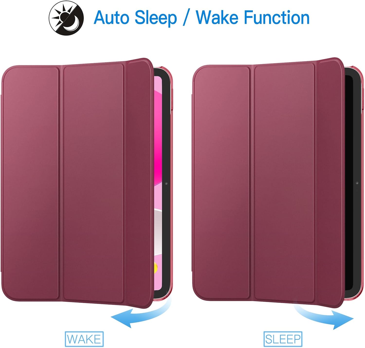 Case for iPad (A16) 11th/10th Generation (2025/2022), Slim Stand Hard Back Cover Auto Wake/Sleep Function (Burgundy) - Image 6