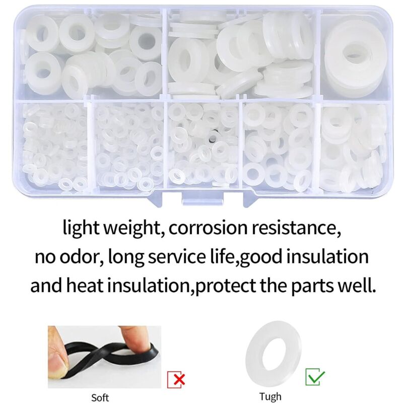 500 Pieces Nylon Flat Washers, Flat Washers Insulation Round Spacer Plumbing Assortment Kit - White, M2/M2.5/M3/M4/M5/M6/M8/M10 - Image 3