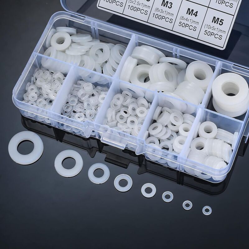 500 Pieces Nylon Flat Washers, Flat Washers Insulation Round Spacer Plumbing Assortment Kit - White, M2/M2.5/M3/M4/M5/M6/M8/M10 - Image 4