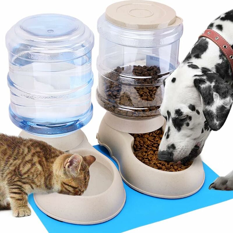 Automatic Pet Food and Water Dispenser, Automatic Water Fountain, Automatic Drinking and Feeding Bowl for Cat/Dog/Pet 3.8L x 2pcs - Image 1