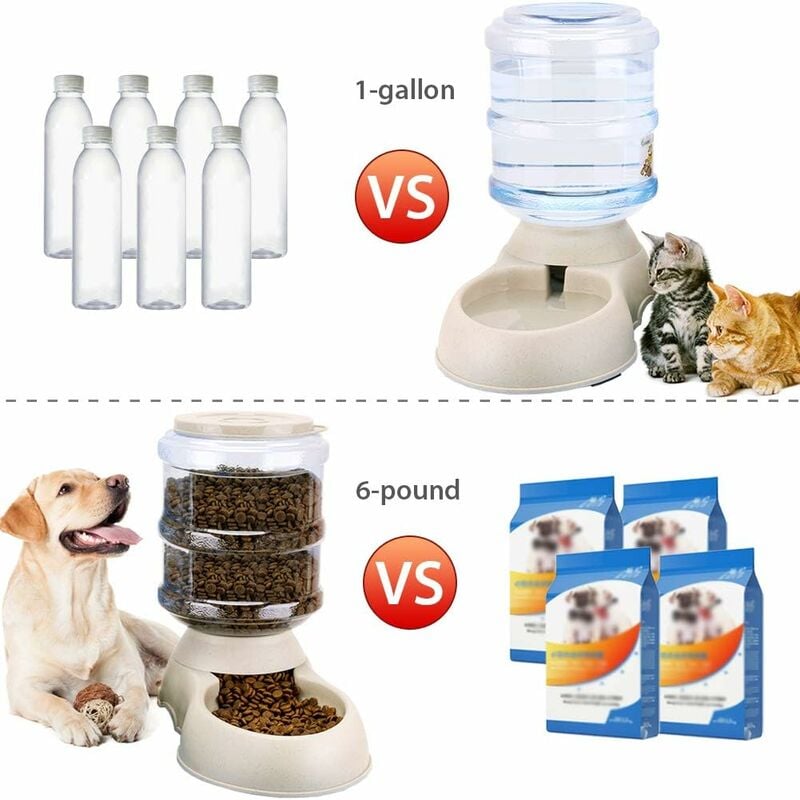 Automatic Pet Food and Water Dispenser, Automatic Water Fountain, Automatic Drinking and Feeding Bowl for Cat/Dog/Pet 3.8L x 2pcs - Image 2