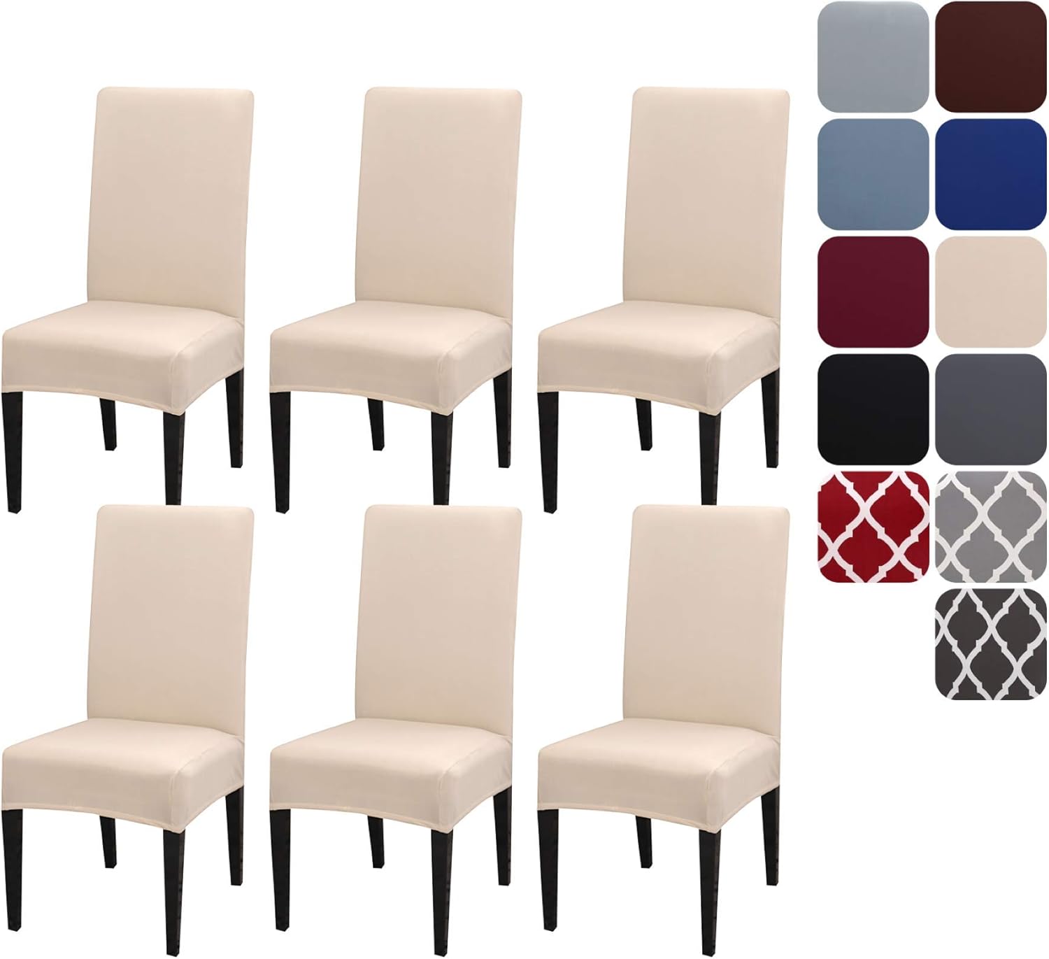 Dining Room Chair Covers, Set of 4 or 6, Stretchy, Removable, Washable, Chair Covers, Decorative Protectors, Seat Covers for Hotel Beige-tfrf Beige 6pcs - Image 1