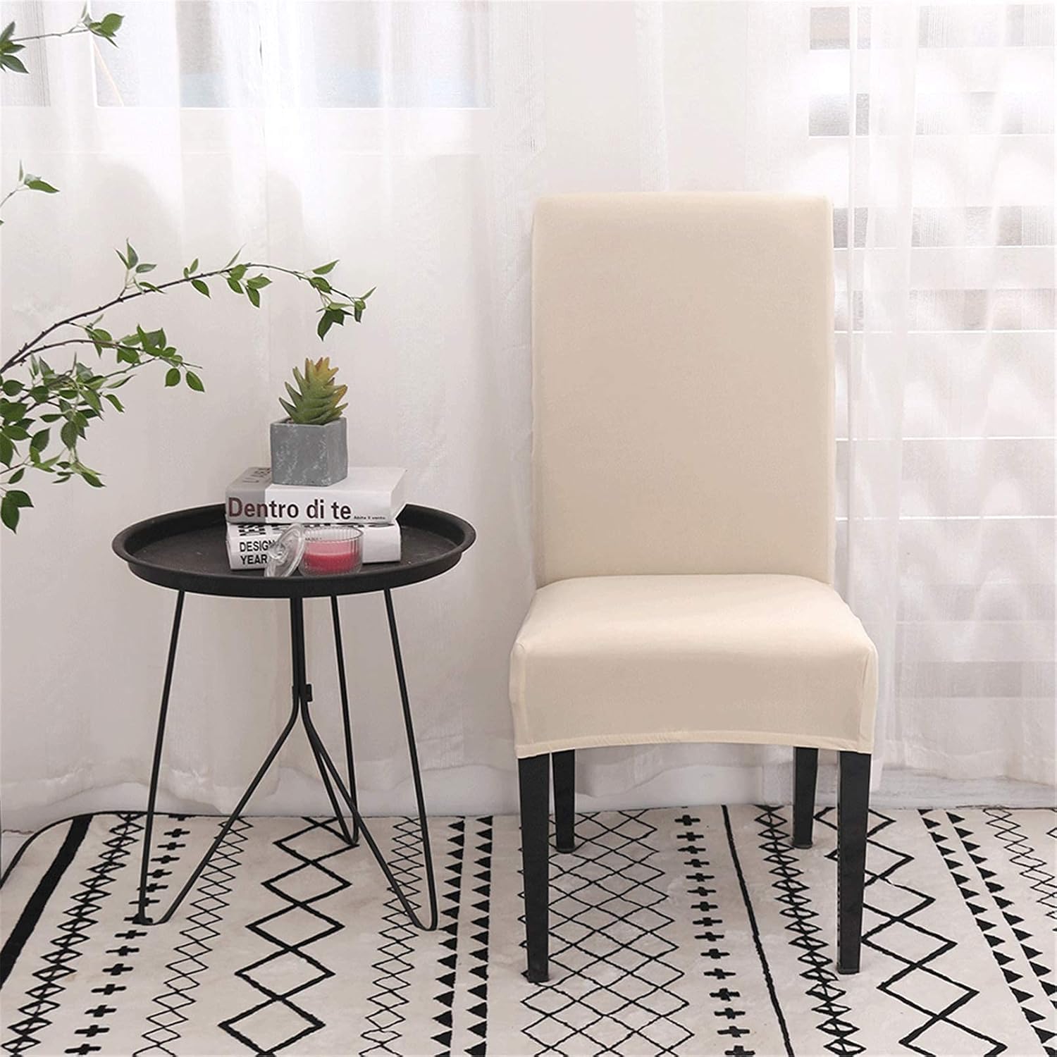 Dining Room Chair Covers, Set of 4 or 6, Stretchy, Removable, Washable, Chair Covers, Decorative Protectors, Seat Covers for Hotel Beige-tfrf Beige 6pcs - Image 4
