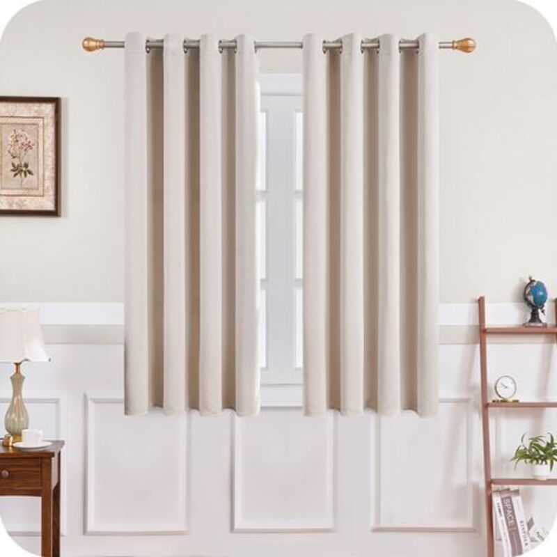Thermal Insulating Blackout Curtain 140x160 cm Short Beige Interior Small Window Curtains for Living Room Bedroom Set of 2 with Eyelets, by DEBUNS - Image 1