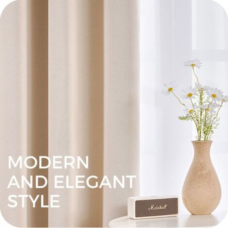 Thermal Insulating Blackout Curtain 140x160 cm Short Beige Interior Small Window Curtains for Living Room Bedroom Set of 2 with Eyelets, by DEBUNS - Image 5