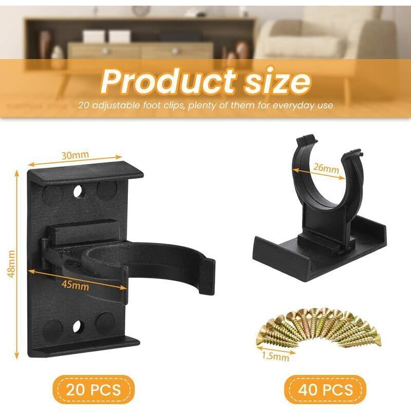 20 pcs Furniture Foot Fixing Clamp 28mm to 32mm Plinth Clamp Screwable Plinth Clamp Kick Plate Clamp Kitchen Plinth Fixing Clamp with 40 Screws, DEBUNS - Image 2