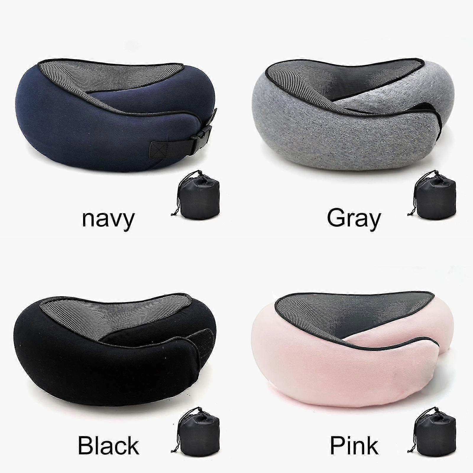 Travel Neck Pillow U-Shaped Memory Cotton Neck Pillows Massage Neck Pillow Sleeping Airplane Pillow Cervical Health Care Pillow black - Image 2