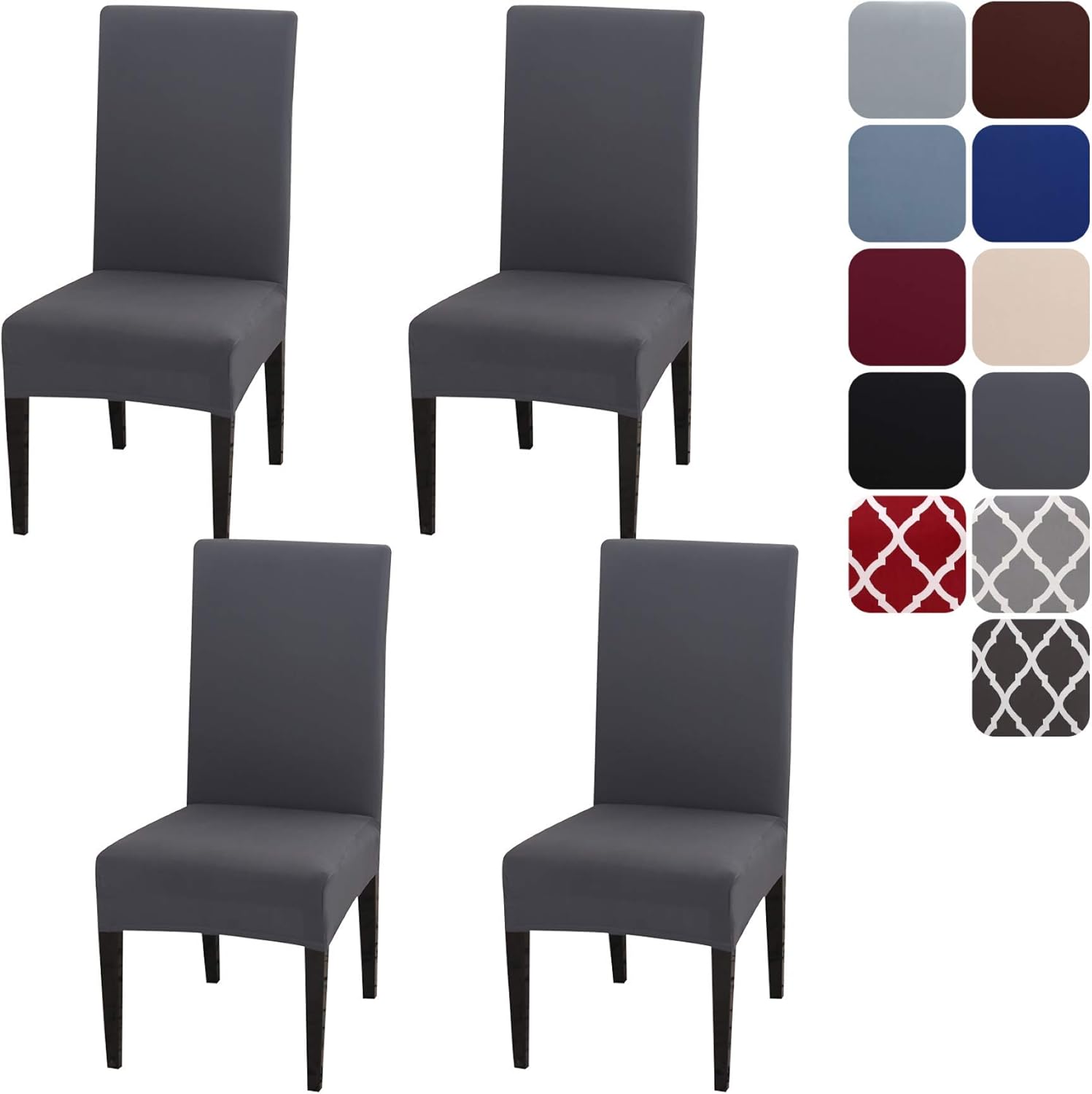 Chair Covers Set of 4 or 6, Stretch Removable Washable Chair Covers Decoration Protection Seat Covers for Hotel grey-tfrf grey 4pcs - Image 1