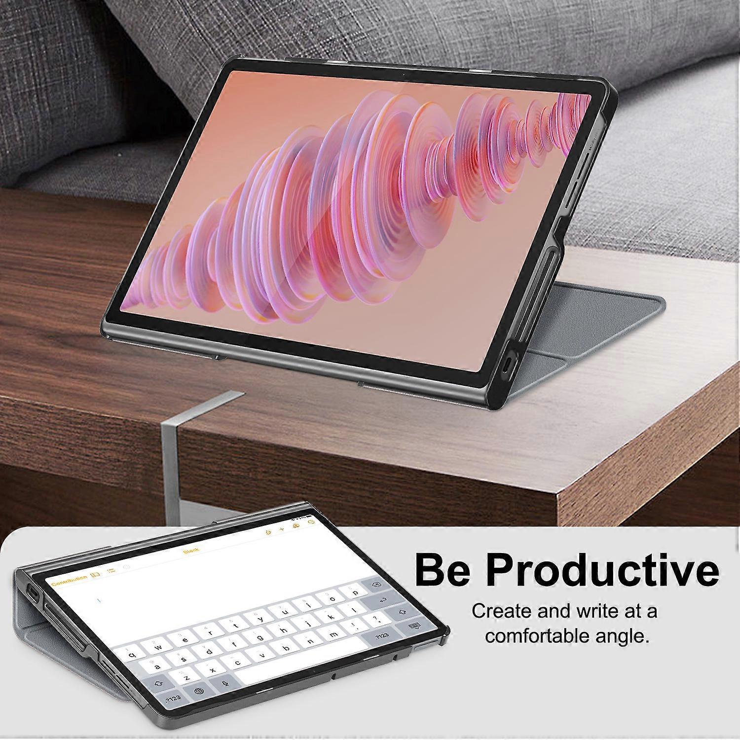 Protective Stand for Lenovo Tab Plus 11.5 inch TB351FU with Heat Dissipation in Leather Grey Grey - Image 2