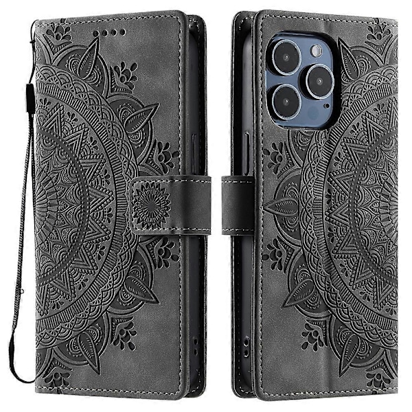 For iPhone 14 Pro Case Embossed Totem Skin Feel Wallet Leather Phone Case_yux - Image 1