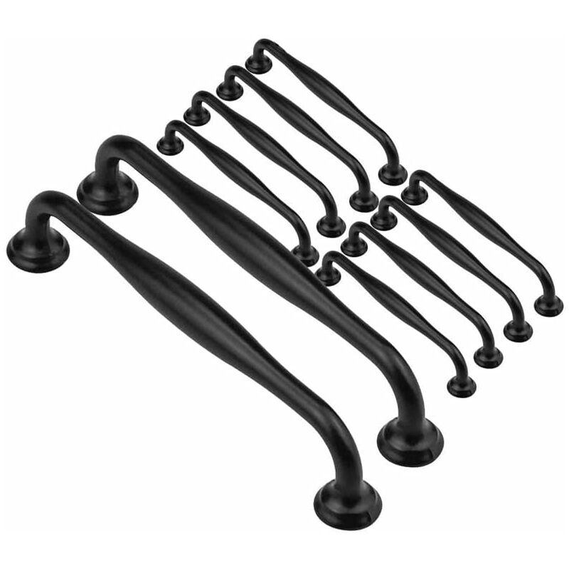 10 pcs Black Furniture Handles - Black Kitchen Furniture Handles Door Handles Drawer Bedroom Center Distance 128mm, Handles for Wardrobes - Image 1