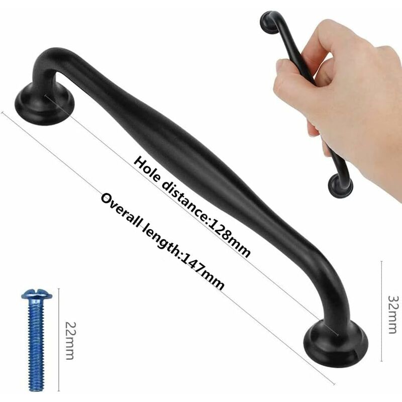 10 pcs Black Furniture Handles - Black Kitchen Furniture Handles Door Handles Drawer Bedroom Center Distance 128mm, Handles for Wardrobes - Image 2