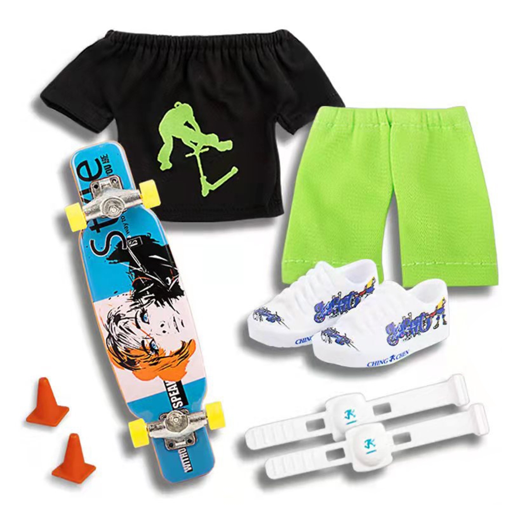 Finger Skateboard With Shoes Mini Scooter Finger Toy Set Gripboard Shoes And Pants Finger Skate Board Mini Skateboard 0.04 Black Series - Image 1