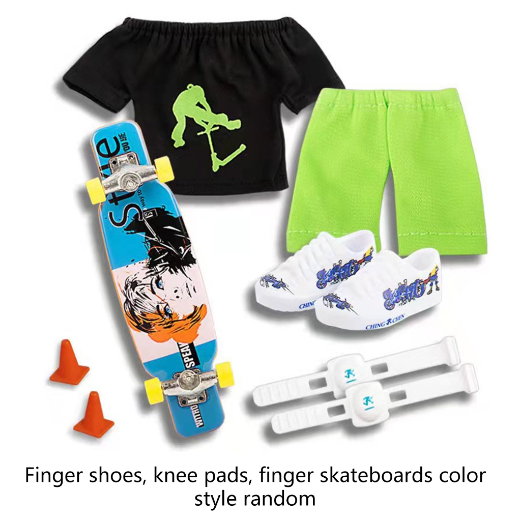 Finger Skateboard With Shoes Mini Scooter Finger Toy Set Gripboard Shoes And Pants Finger Skate Board Mini Skateboard 0.04 Black Series - Image 4