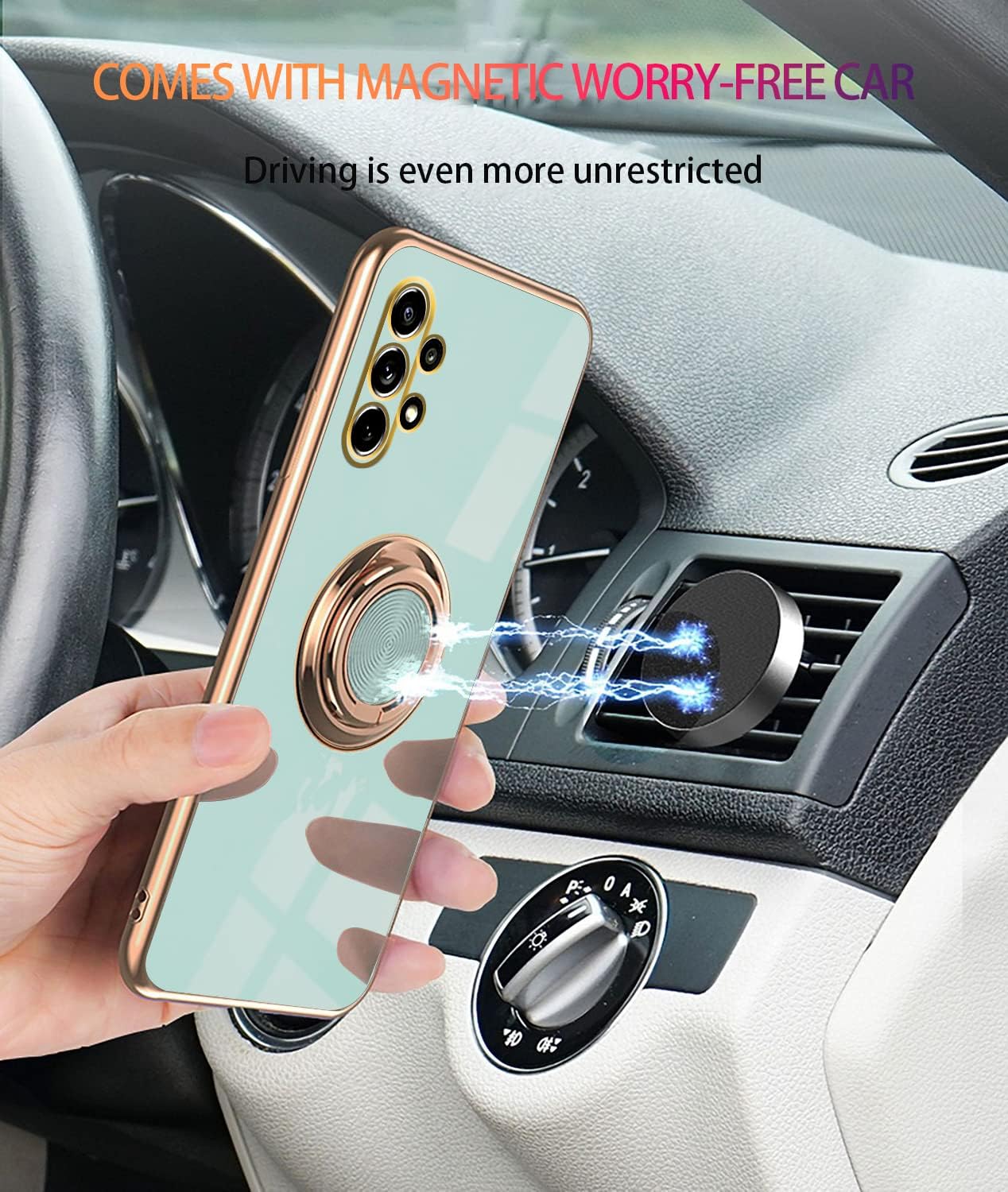 Case for Samsung Galaxy A32 5G (Green), Samsung A32 5G Case Shockproof, Plating 360 Degree Protection Magnetic Case Car Holder Case_yux - Image 2