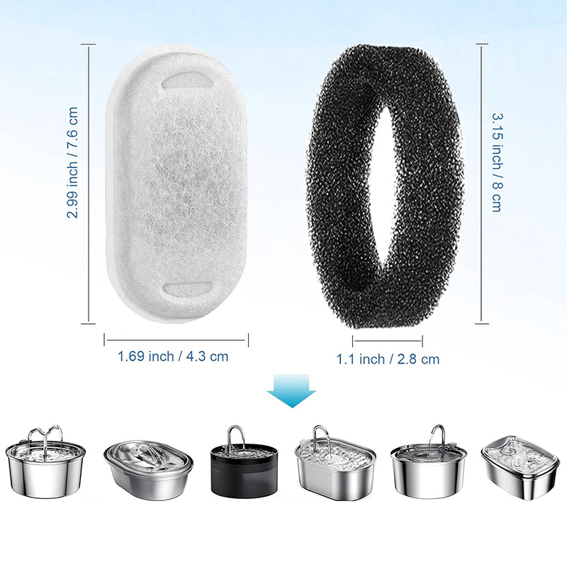 Cat Water Fountain Filter Set of 16 Compatible with Stainless Steel Pet Fountain Includes 8 Replacement Filters and 8 Sponges - Image 3