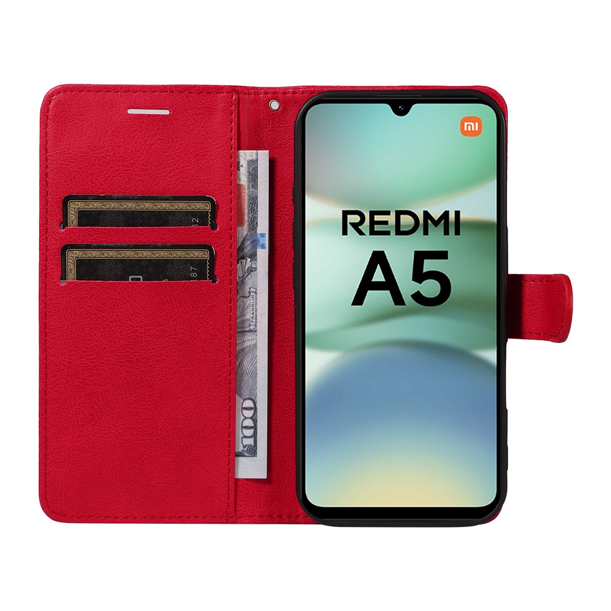 SKALO Xiaomi Redmi A5 4G PU Leather Wallet Case - More Colors_MGF Red Red - Image 3
