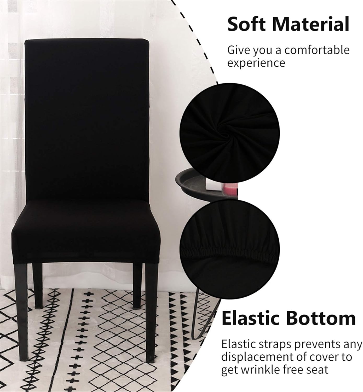 Dining Room Chair Covers, Set of 4 or 6, Stretchy, Removable, Washable, Chair Covers, Decorative Covers, Seat Covers for Hotels Black-tfrf Black 6pcs - Image 2