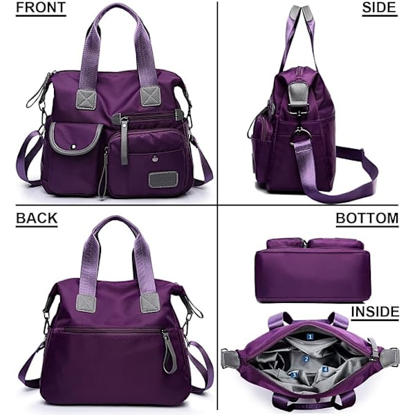 Tote Bag for Women, Spacious Handbag with Multiple Compartments and Zipper, Lightweight Shoulder Bag for Ladies, Nylon Crossbody (Pure Red) Red - Image 3