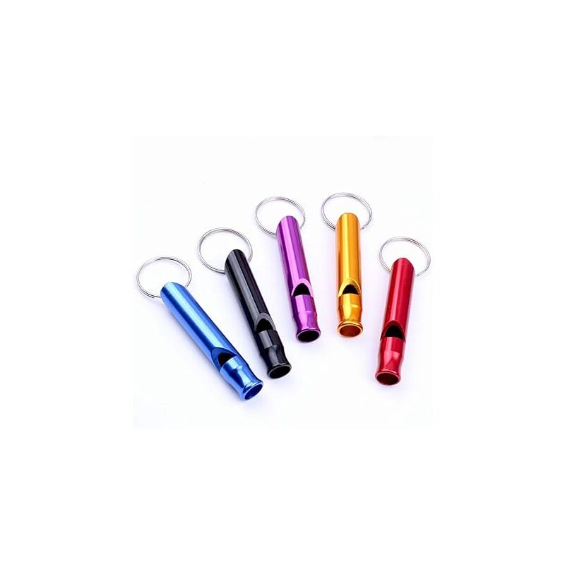 5-pack Aluminum First Aid Whistle with Keychain for Sports Referees, Hiking, Camping, Climbing - Image 1