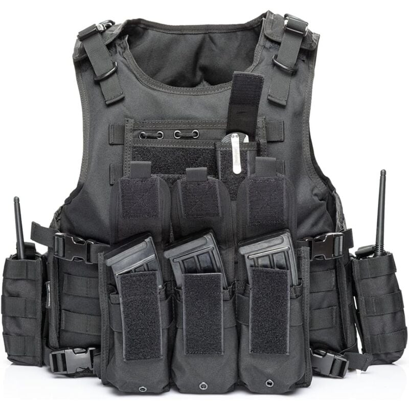 Tactical Vest, Adjustable Plate Carrier for Army, Police, Black - Image 1