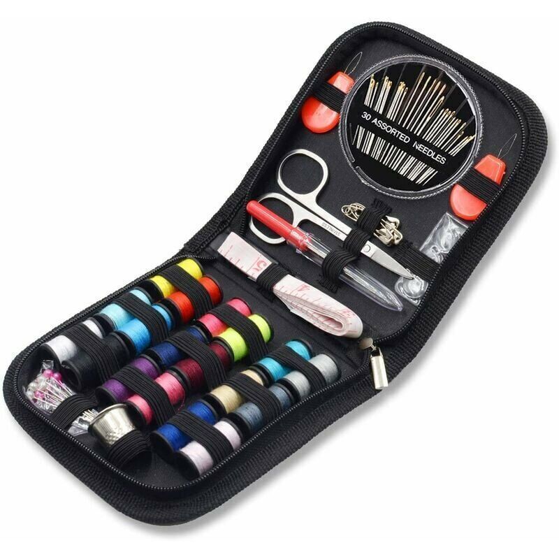 Mini Sewing Kit with 52 Sewing Accessories, 18 Thread Spools with Black Sewing Box for Beginners Kids Travelers Sewing Machine Adults Girls (Small) - Image 1