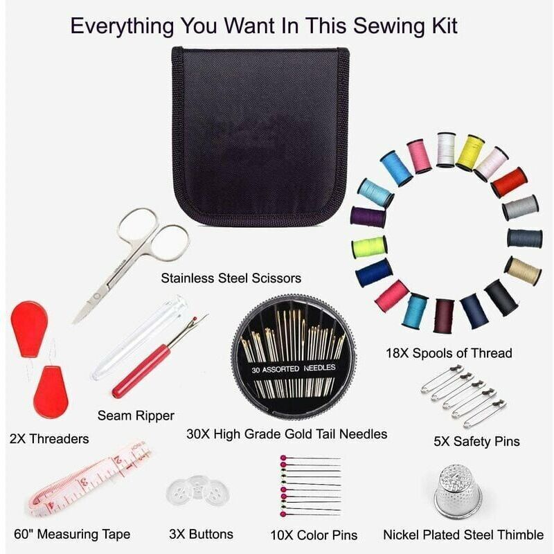 Mini Sewing Kit with 52 Sewing Accessories, 18 Thread Spools with Black Sewing Box for Beginners Kids Travelers Sewing Machine Adults Girls (Small) - Image 4