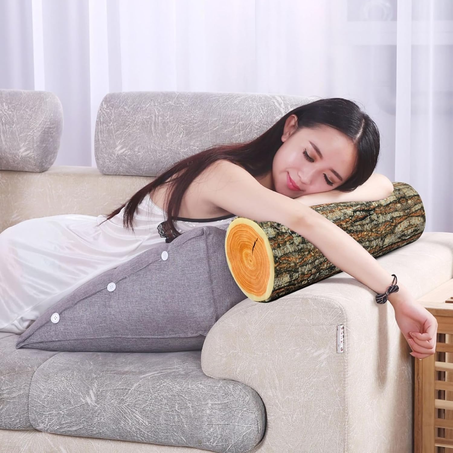 Creative natural wood design log soft chair cushions pillows round wood grain stump shaped decorative pillows pillowcase home decor - Image 7