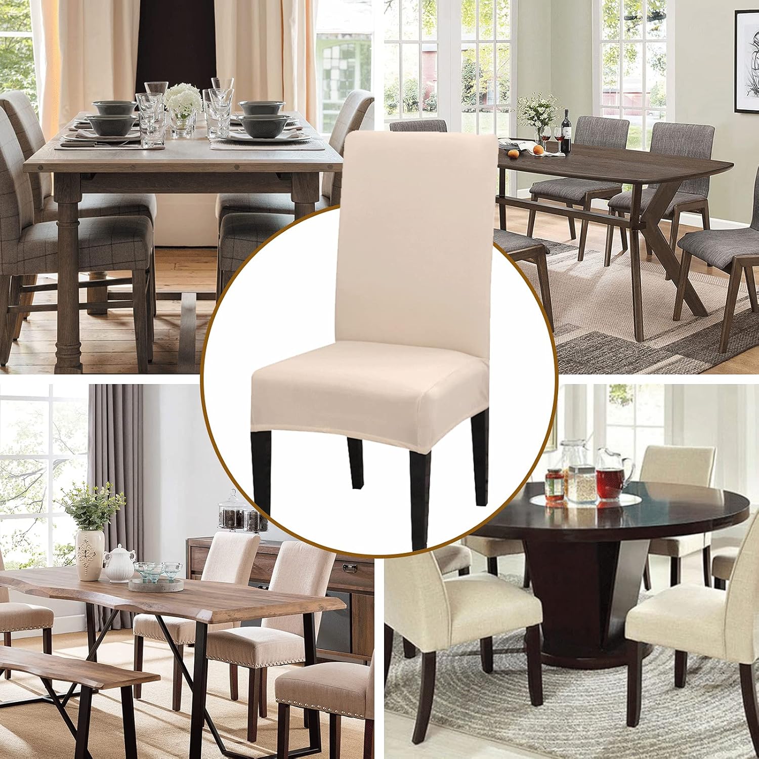 Chair Covers Set of 4 or 6, Stretch Removable Washable Chair Covers Decoration Slipcovers Seat Covers for Hotel beige-tfrf beige 4pcs - Image 3