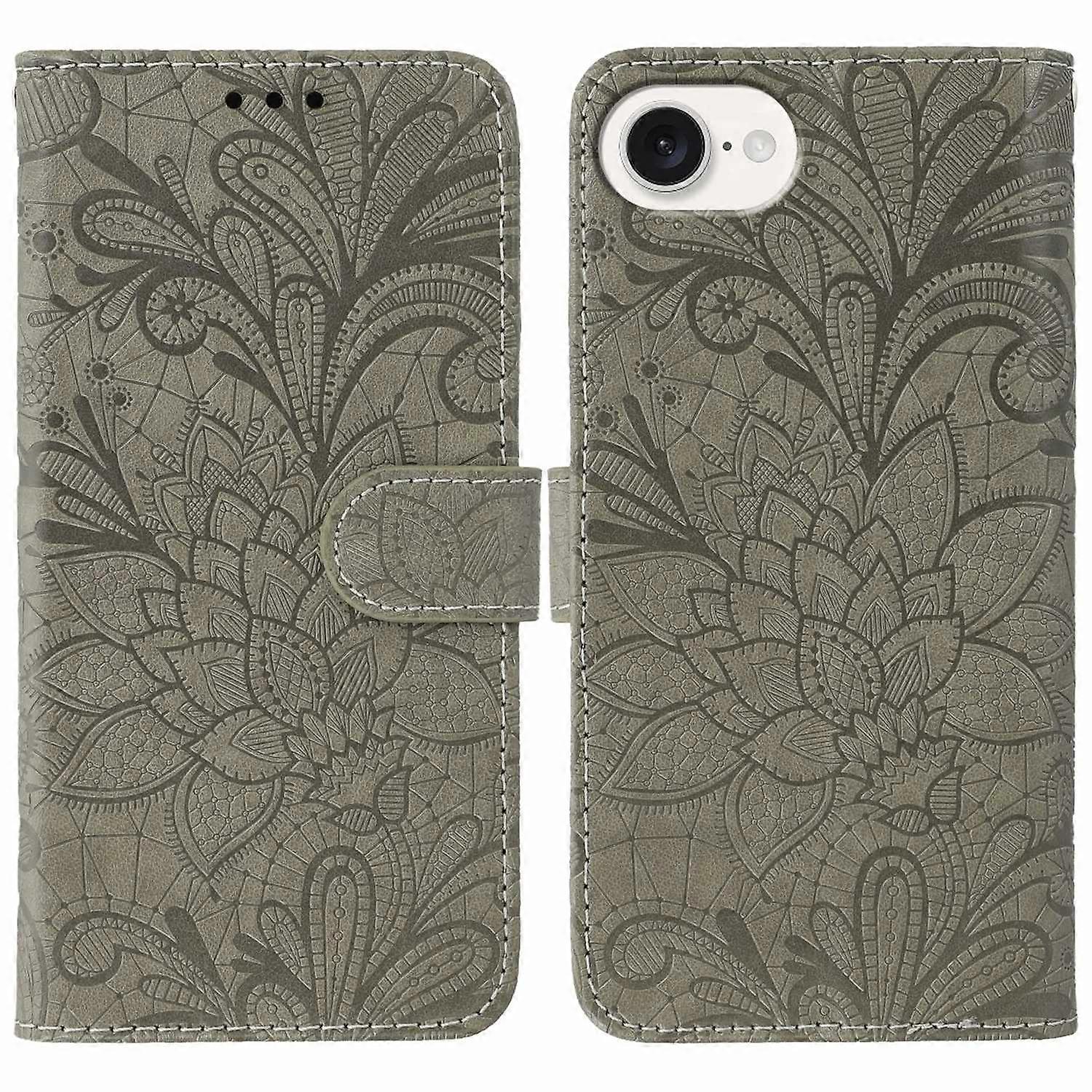 Case for iPhone 16e Lace Flowers PU Leather Flip Wallet Case - Image 1