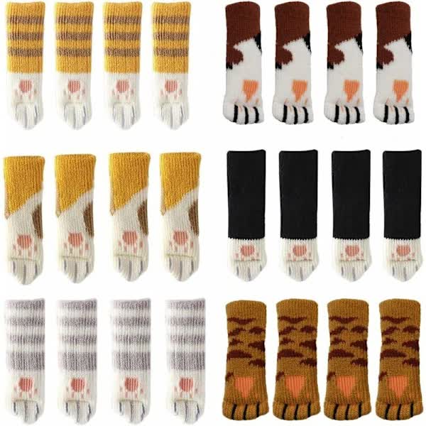 24 Cute Cat Foot Chair Socks Chair Leg Protectors Floor Protectors Anti-Scratch Anti-Sound 24 PCS (6 sets) - Image 1