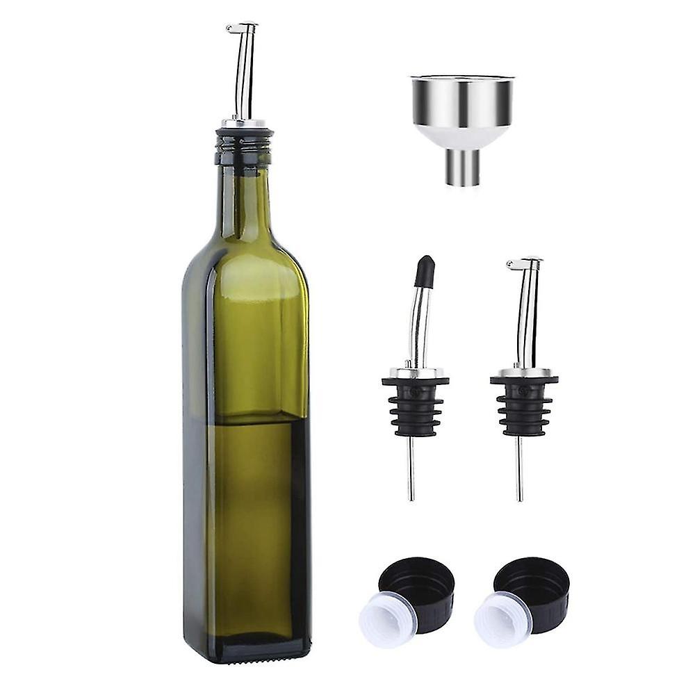 Glass Olive Oil - 500 ml Green Oil and Vinegar With Pour Spout and Funnel - Olive Oil Carafe - Image 1