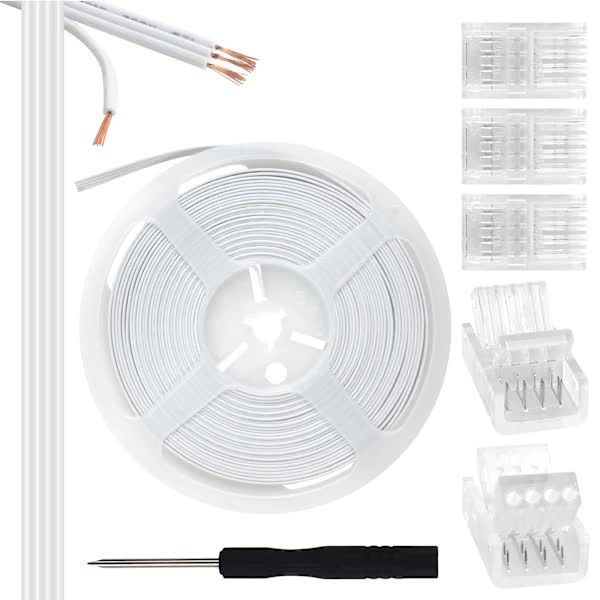 Pin 10mm RGB LED Strip Connector Kit, 5-Pack Crystal Strip Connectors with Screwdriver and 10m Cable for 10mm RGB 5050 2835 LED Strip Light - Image 1