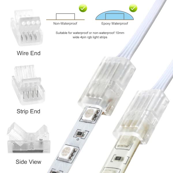 Pin 10mm RGB LED Strip Connector Kit, 5-Pack Crystal Strip Connectors with Screwdriver and 10m Cable for 10mm RGB 5050 2835 LED Strip Light - Image 3