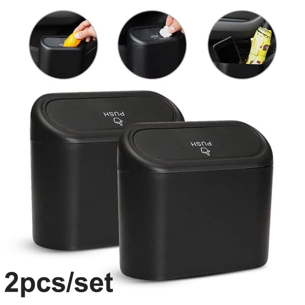 Small Car Trash Can, Car Storage Box, 2-Pack Small Waterproof Car Trash Can with Lid Portable Hanging Storage Box for Car Office - Image 1