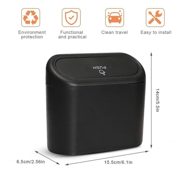 Small Car Trash Can, Car Storage Box, 2-Pack Small Waterproof Car Trash Can with Lid Portable Hanging Storage Box for Car Office - Image 3
