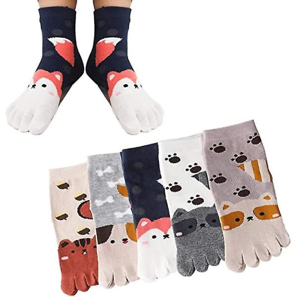 Galaxy Toe Socks for Children 5 Pairs Cartoon Animal Pattern Five Finger Socks 3-7 Years Color 2_MGF - Image 1
