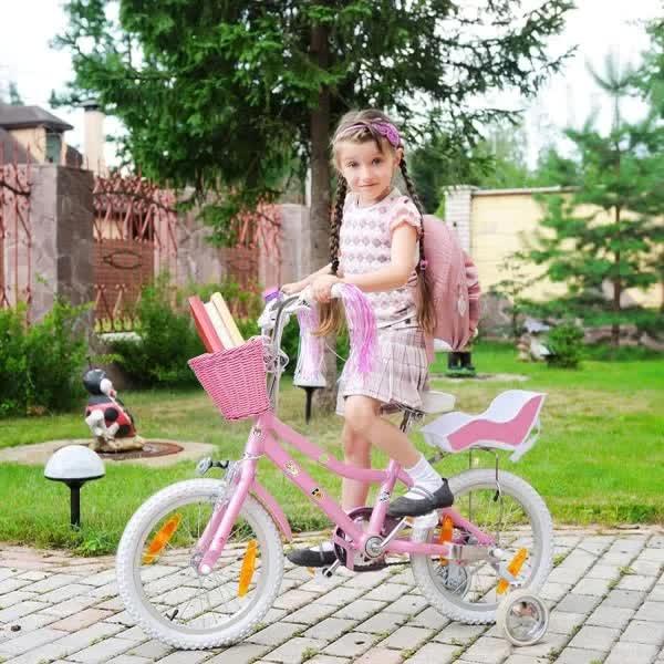 Pink Purple Children's Bicycle Basket with Adjustable Front Straps - Image 4