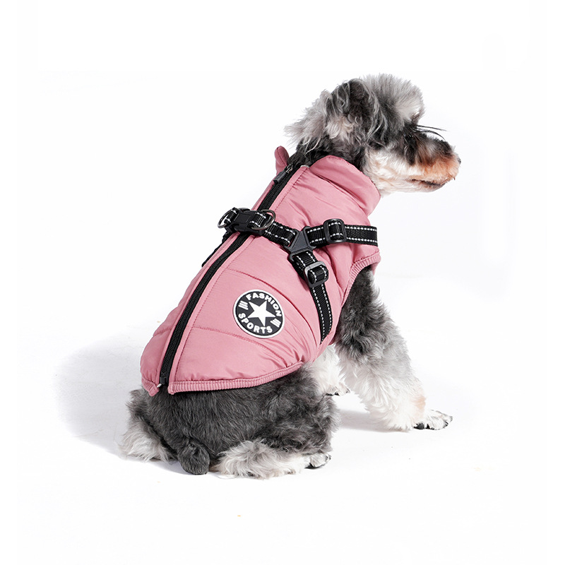 Winter jacket for dog with harness, waterproof dog jacket with zipper and fleece pink Pink XL - Image 1