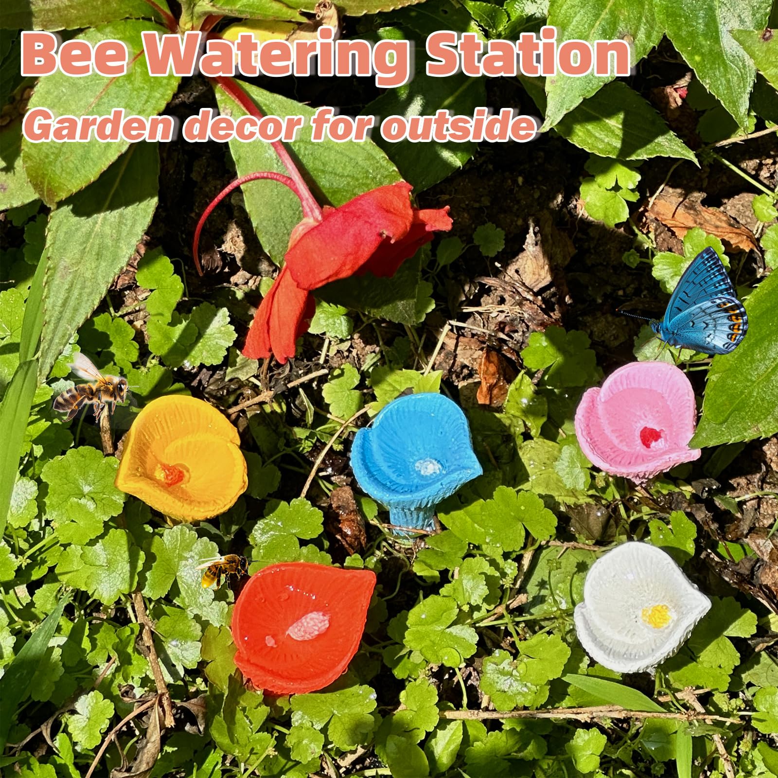 5-pack bee drinking station, garden cup for bees, drinking station for bees and butterflies, bee waterer for outdoor garden decoration blue - Image 2