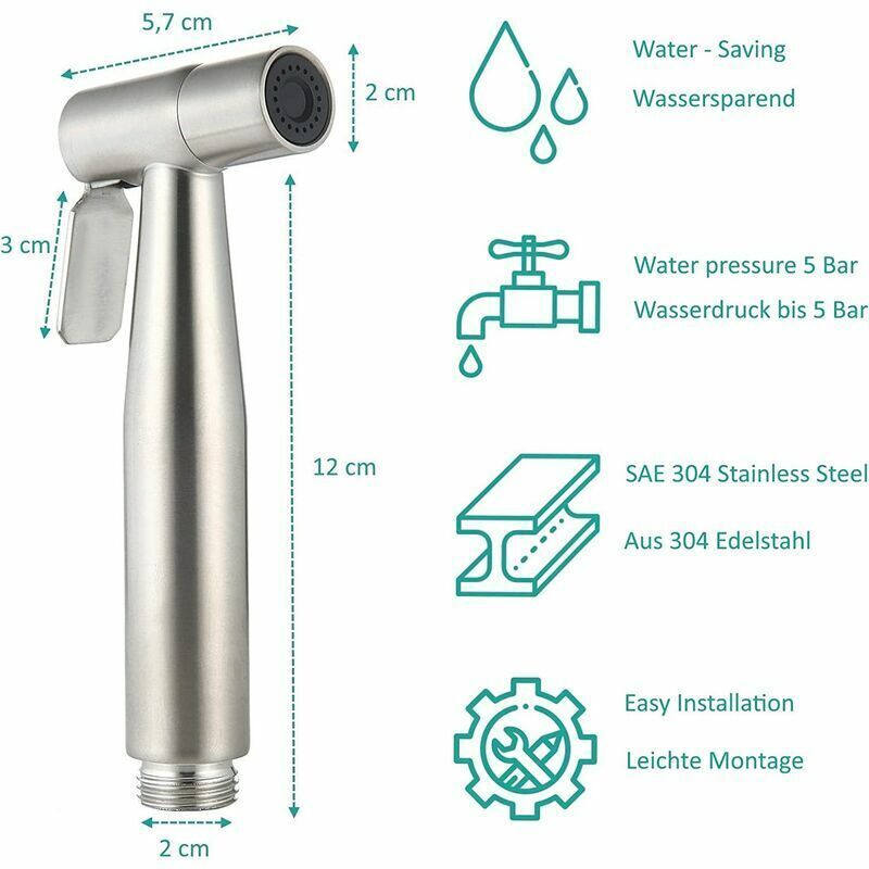 Toilet Bidet Kit with Shower Head - Handheld Bidet Sprayer - Toilet Shower Head with Hose + Stainless Steel Holder + 2 Seals..DEBUNS - Image 2