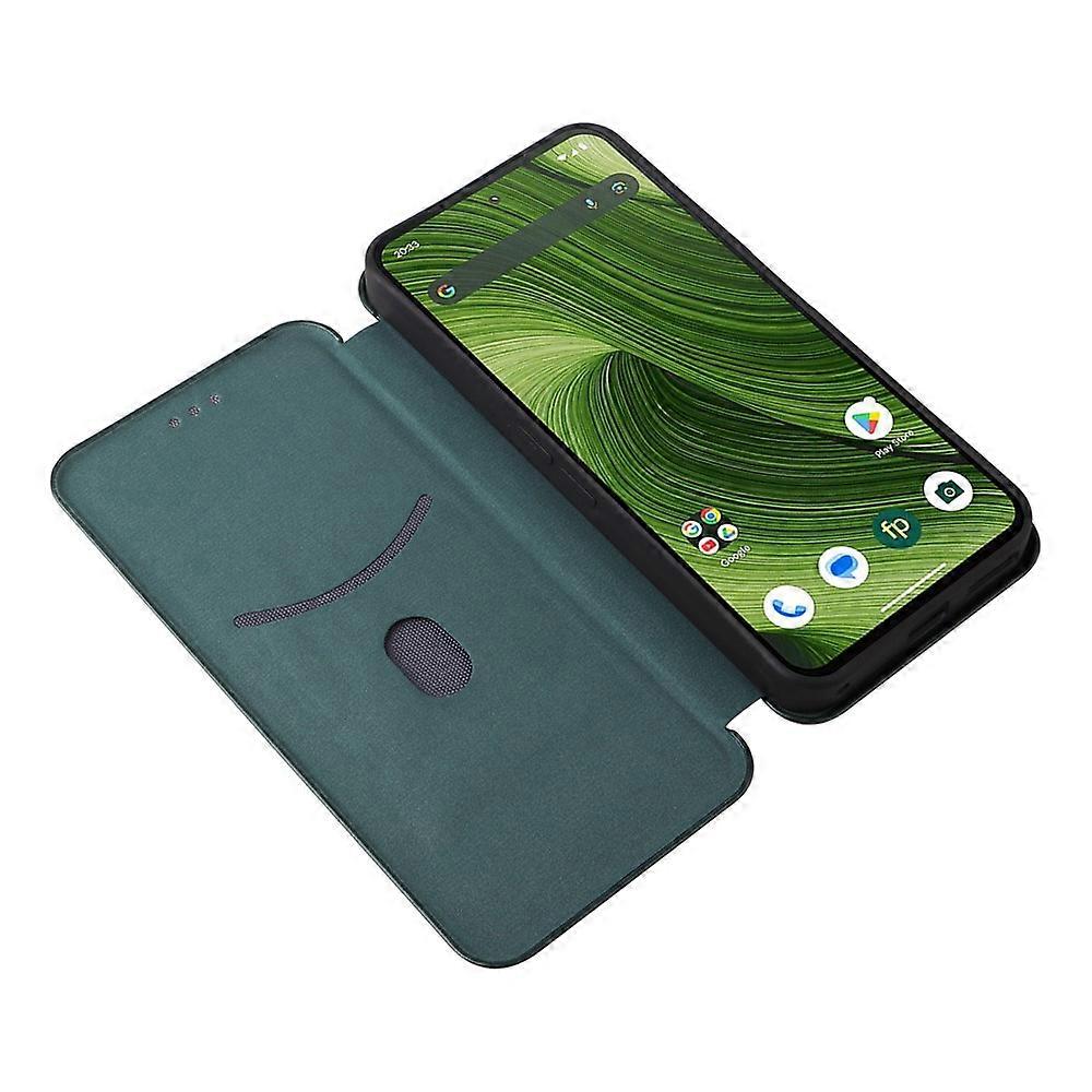 Compatible Case for Fairphone 6 with Carbon Fiber Texture, Drop-proof PU Leather Phone Cover Green - Image 2