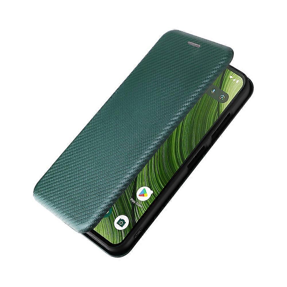 Compatible Case for Fairphone 6 with Carbon Fiber Texture, Drop-proof PU Leather Phone Cover Green - Image 5