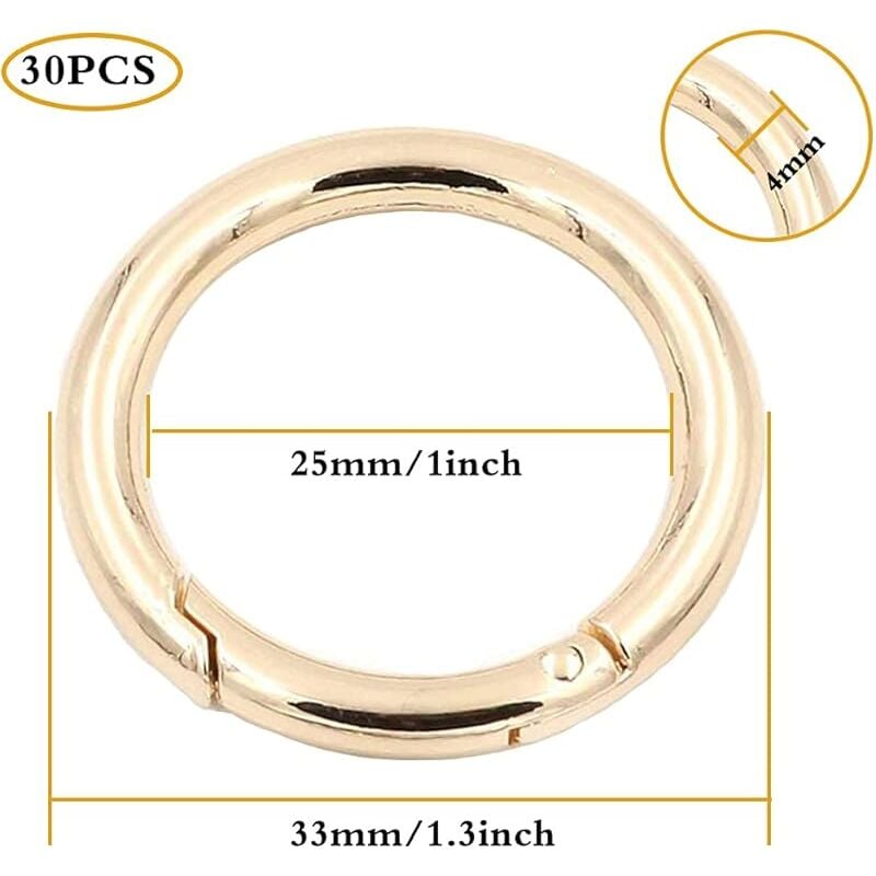 30pcs Round Carabiners 33mm Round Gold Snap Spring Ring Buckle Zinc Alloy Keychain Hook Clips for Crafts and Bag Accessories - Image 3