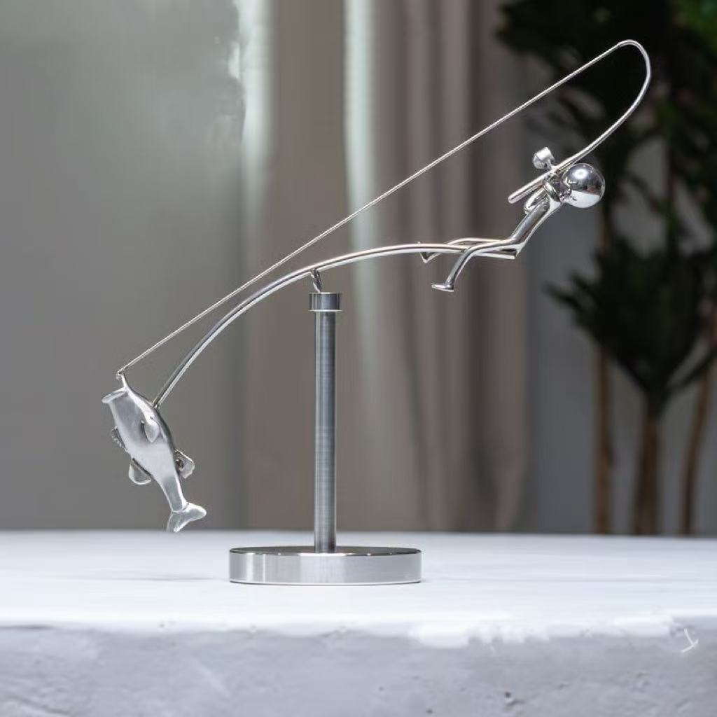 The Balancing Fisherman Sculpture - Kinetic Desk Art Decor, Office Zen Toy, Gift for Dad - Image 6