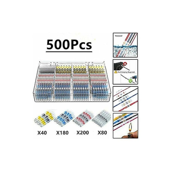 500pcs Electrical Cable Lugs Solder Heat Shrink Tubing, Maidodo Heat Shrink Tubing Solder Butt Joint Insulated Electrical Contacts Waterproof Marine Automotive - Image 1