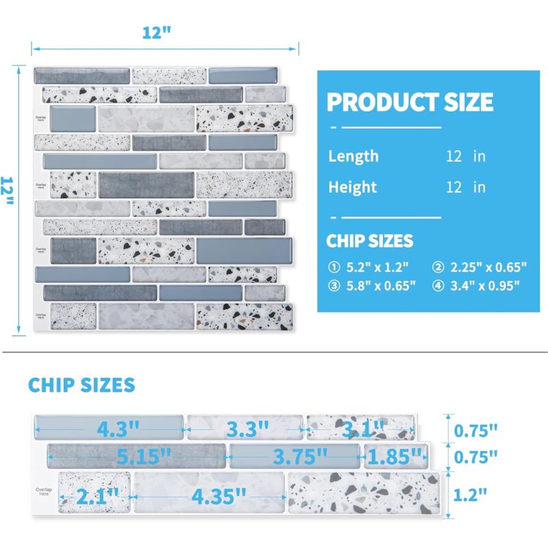 Self-adhesive wall tiles vinyl kitchen tile marble blue 10 pieces - Image 3